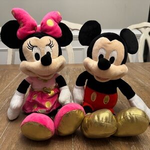Disney Minnie & Mickey Plush Pair - Pink, Red, Gold, Black